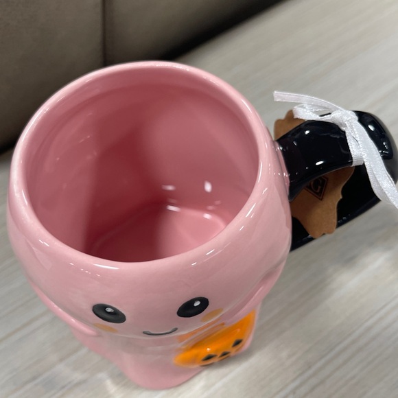 Halloween Pink Ghost w/Jack o’lantern Hand painted Ceramic Coffee mug NWT - Picture 2 of 3